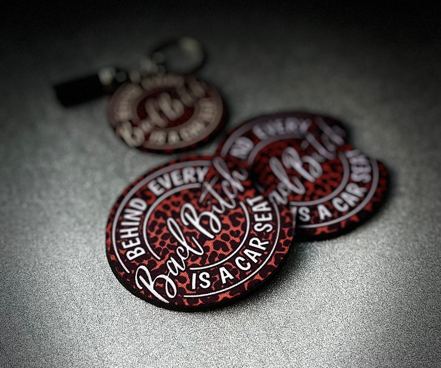 Keychain/coaster set